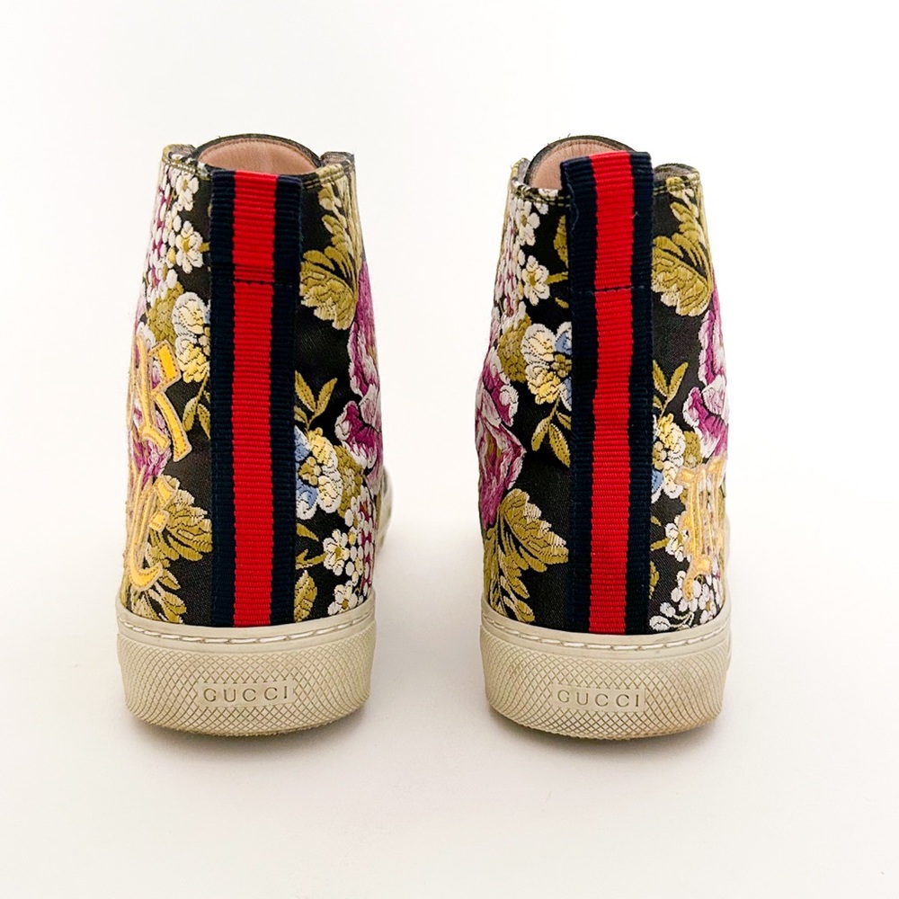 Gucci Sylvie Blind For Love High Top Lace Up Sneakers Floral Print Jacquard 38 - Picture 6 of 10